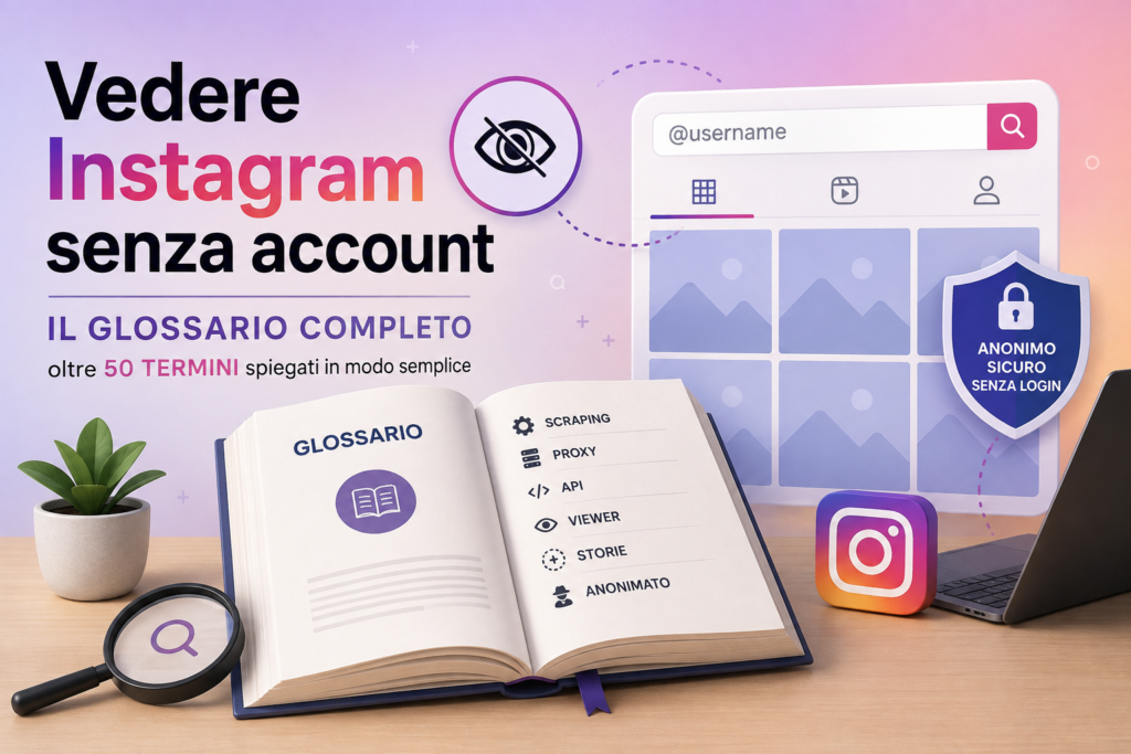 Vedere Instagram senza account: glossario con termini su anonimato, scraping, proxy e API